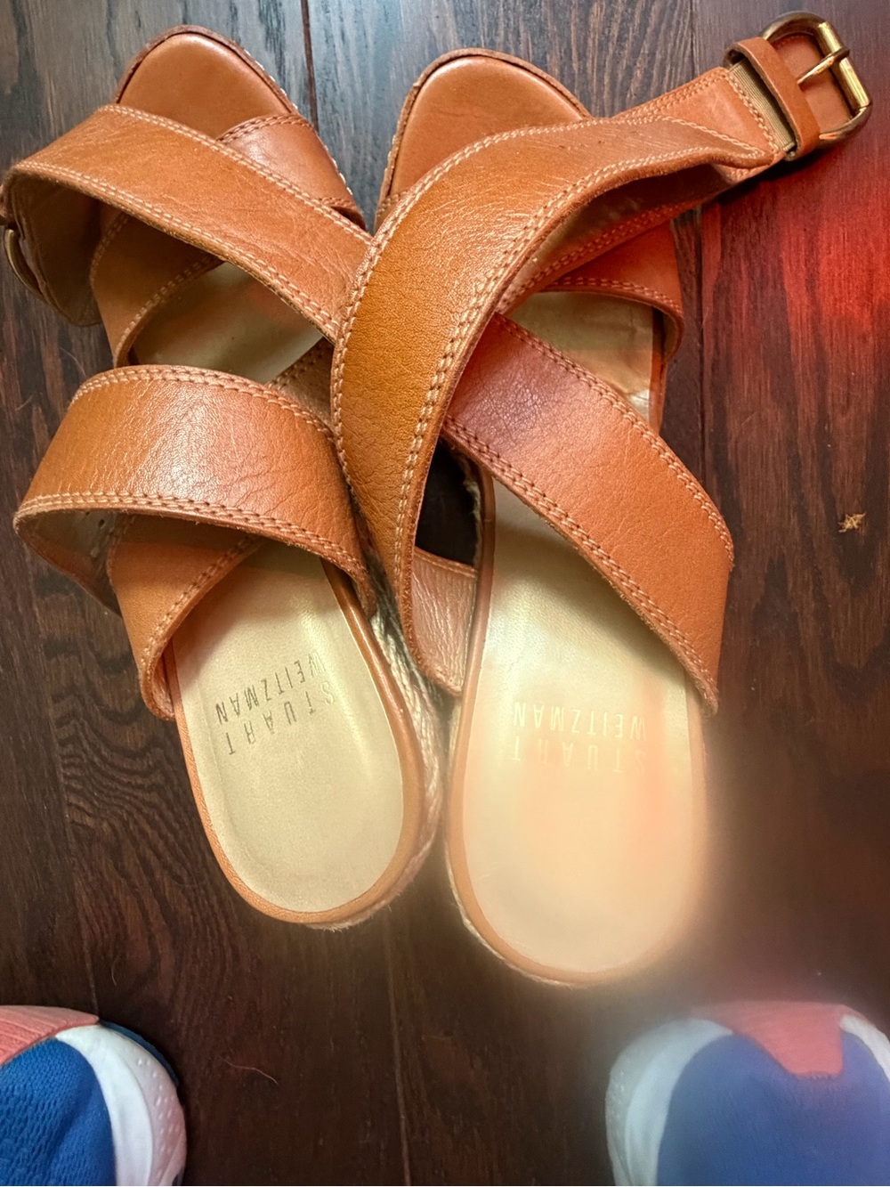 Stuart Weitzman Cognac Brown Leather Crisscross Sandals